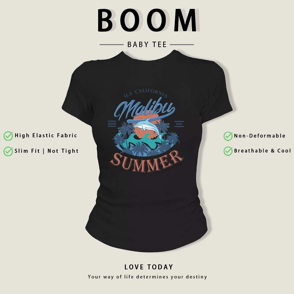 BOOM Áo Baby Tee Nữ Cotton Ôm Body-Áo Thun Ngắn Tay Y2K In Hình PhongCách Mùa Hè, Cổ Tròn Hàng Đầucách hàn quốc phongW67