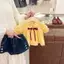 Maruko anh đào!Bộ đồ mùa hè cho bé gái Áo sơ mi trẻ em Quần short Denim hàng đầu Bộ đồ hai mảnh