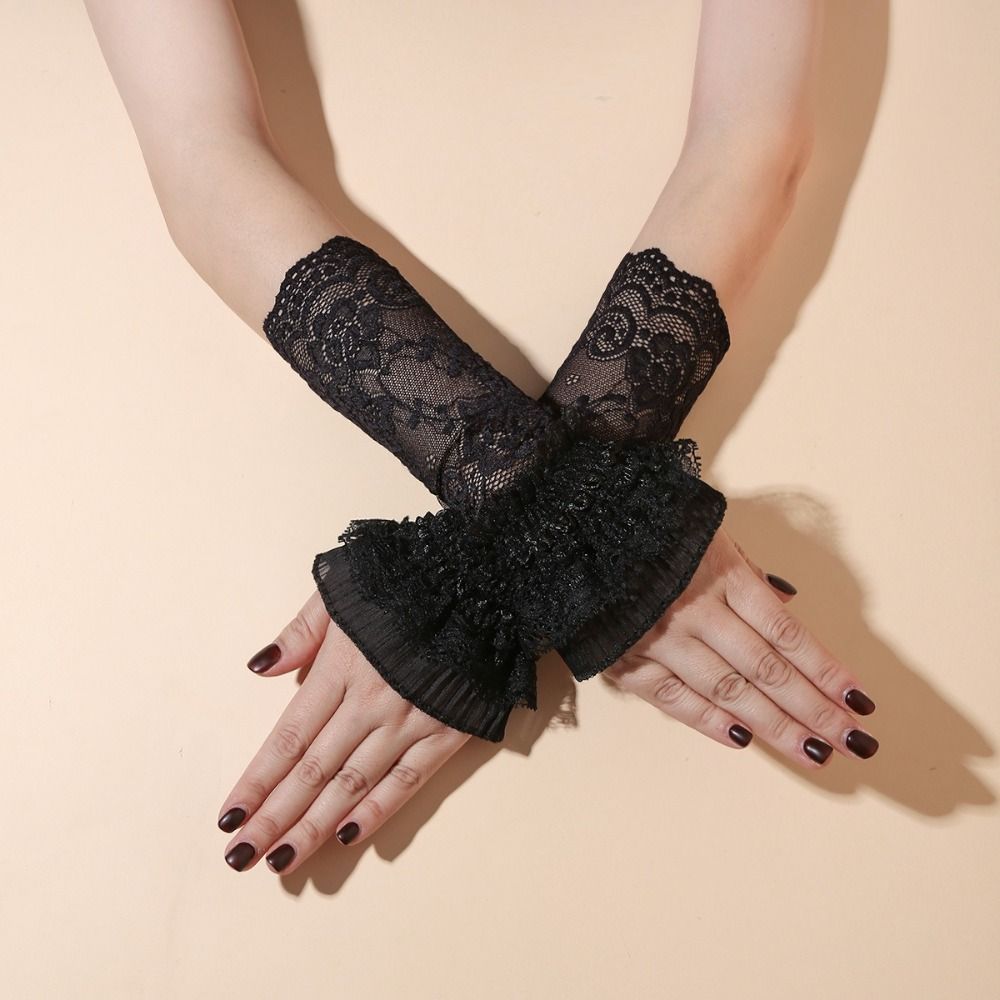 MERIGGIARE Ren Cuff, Dài Với Ruffles Tay Áo Vòng Tay, Thời Trang Thêu Trắng Đen Giả Cuff Nữ