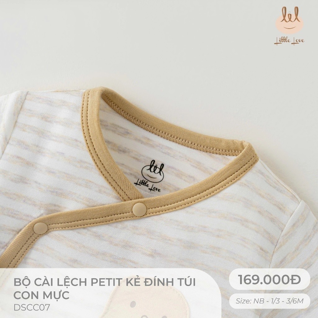 Bộ dài tay petit mỏng, mềm, thấm hút tốt kẻ dính túi con mực dành cho bé Lil little Love (DSCC07)