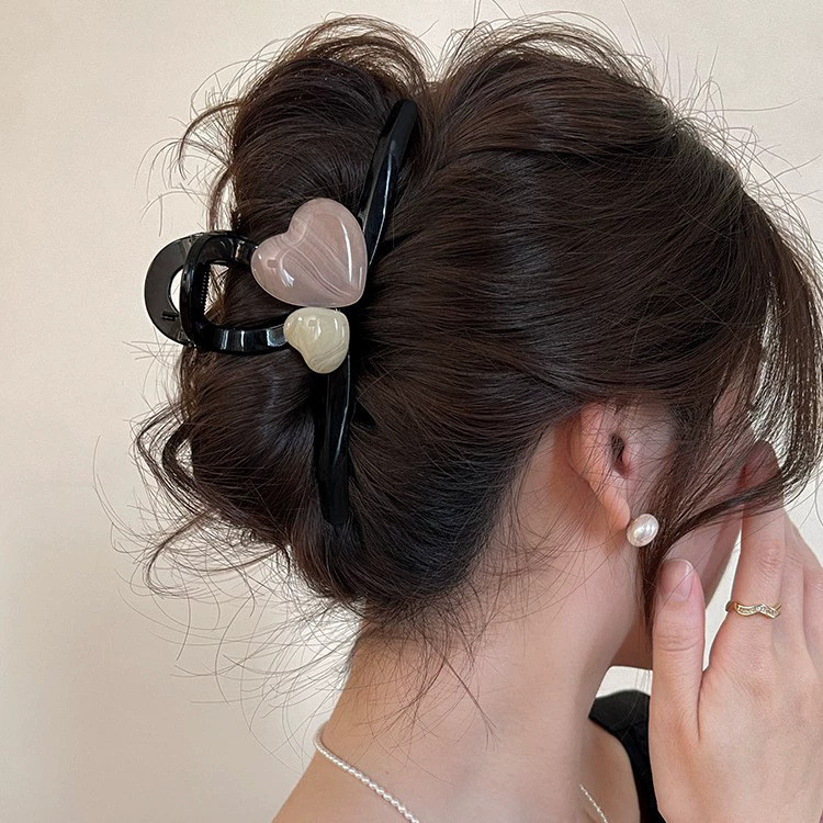 Kẹp Tóc Cá Mập Cỡ Lớn Hình Trái Tim Cho Nữ, Ngọt Ngào Và Thanh Lịch