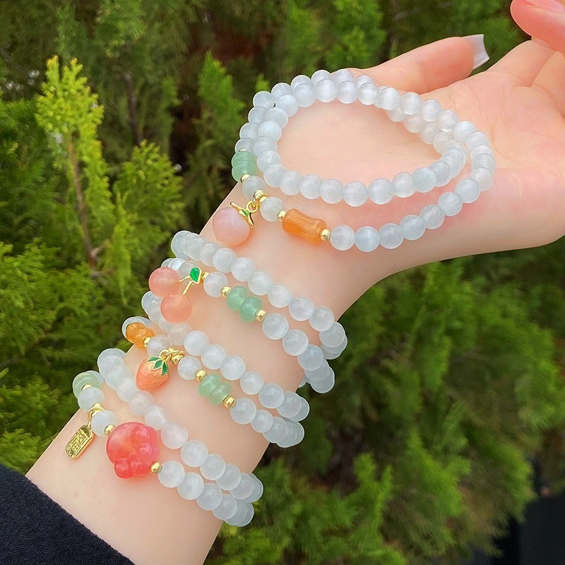 Vòng tay đá mắt mèo hình tròn đôi ngọt ngào mới