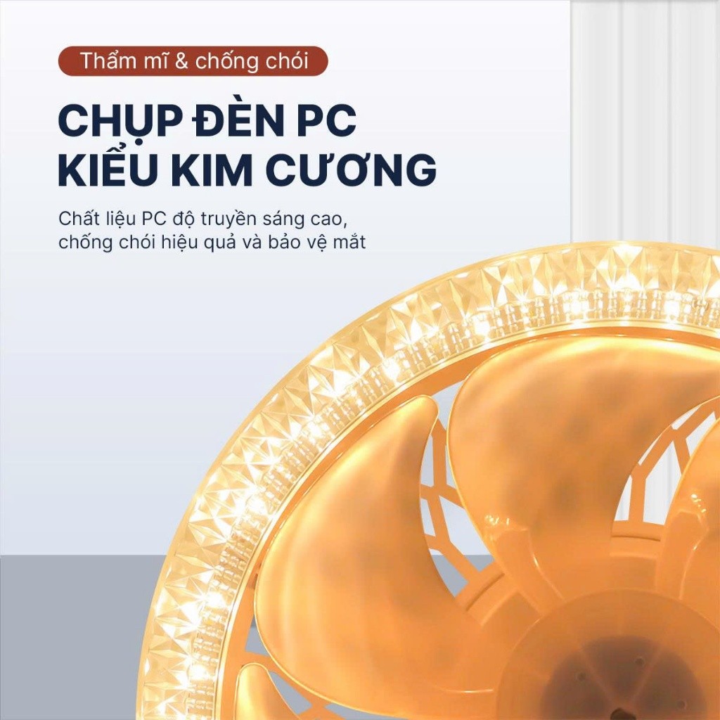 Quạt trần đèn LED 3 chế độ sáng, gắn đuôi E27, có điều khiển từ xa gió mát, ánh sáng dịu, dễ lắp đặt