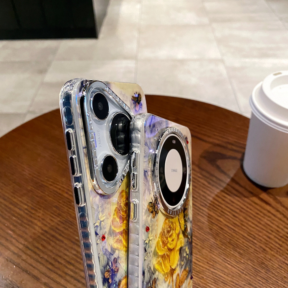 Ốp Điện Thoại TPU + PC In Hoa Hồng Vàng Cho Huawei Mate 70 60 Pro Pura 80 70 Pro Pro + Vỏ Thời Trang Quà Tặng Nữ Chống Sốc