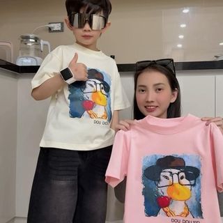 [DOU DOU KID- AP62) Áo Thun Trẻ Em Con Vịt Đeo Kính Size 14-45kg,Chất Vải Hữu Cơ