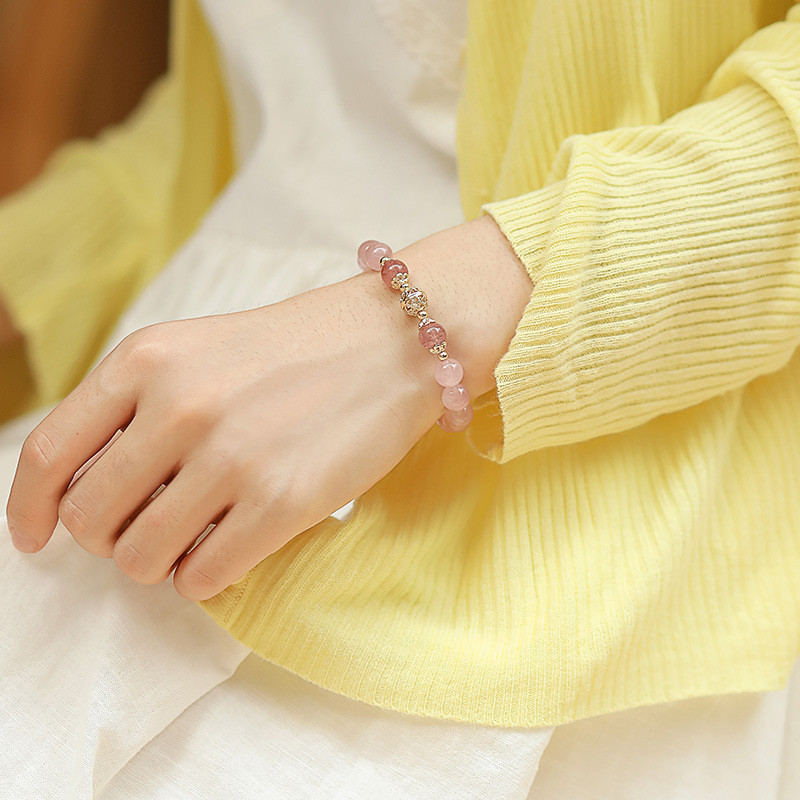 Vòng tay pha lê hồng tự nhiên tinh tế dành cho nữ