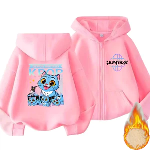 Trẻ Em Kpop Demon Hunters Hoạt Hình Zip Up Áo Lông Cừu Lót Áo Khoác Có Mũ Trùm Đầu Thường Ngày Mặc