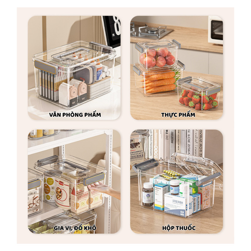 Hộp Nhựa PET Đựng Đồ Dung Tích Lớn ENODA HOME, Hộp Đựng Đồ, Lưu Trữ Đồ Đa Năng 4 Kích Thước Có Nắp Quai Cài Q520