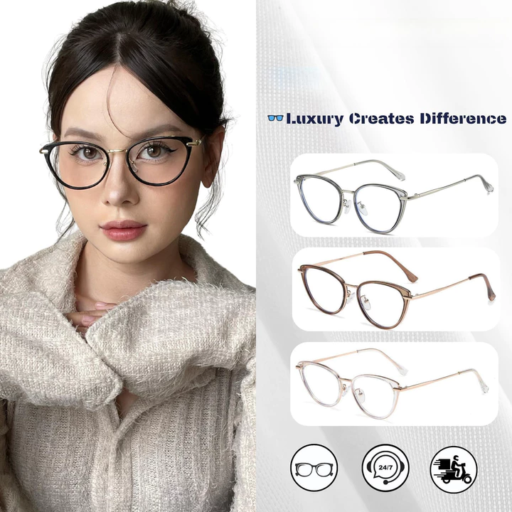 Kính Đổi Màu Gọng Mắt Mèo Siêu Nhẹ R8074 Dành Cho Nữ Thiết Kế Trẻ Trung Chống Ánh Sáng Xanh Khung Tr90 H