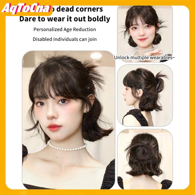 AqToCna Tổng Hợp Tóc Bun Xoăn Tóc Giả Gước Kẹp Thịt Viên Co Giãn Đuôi Ngựa Phần Mở Rộng Tóc Scrunchy Giả Miếng Cho Nữ AqToCna