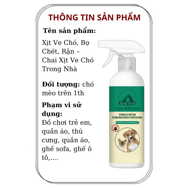 Bình xịt diệt ve bọ chét, công thức dịu nhẹ an toàn，Chai Xịt Diệt Ve Bọ Chét，Cho Chó Mèo，Thú Cưng，Dung dịch xịt