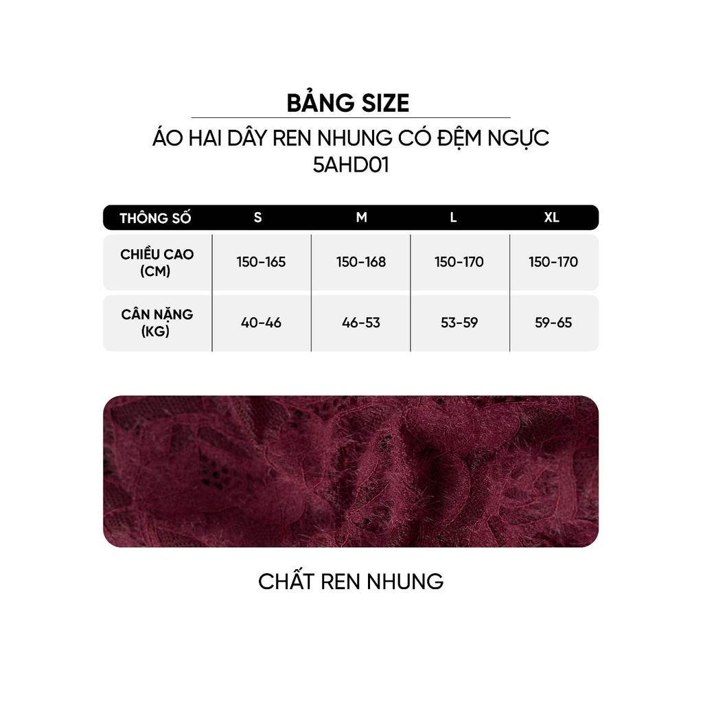 Áo hai dây nữ CARDINA chất liệu ren nhung có đệm ngực 5AHD01