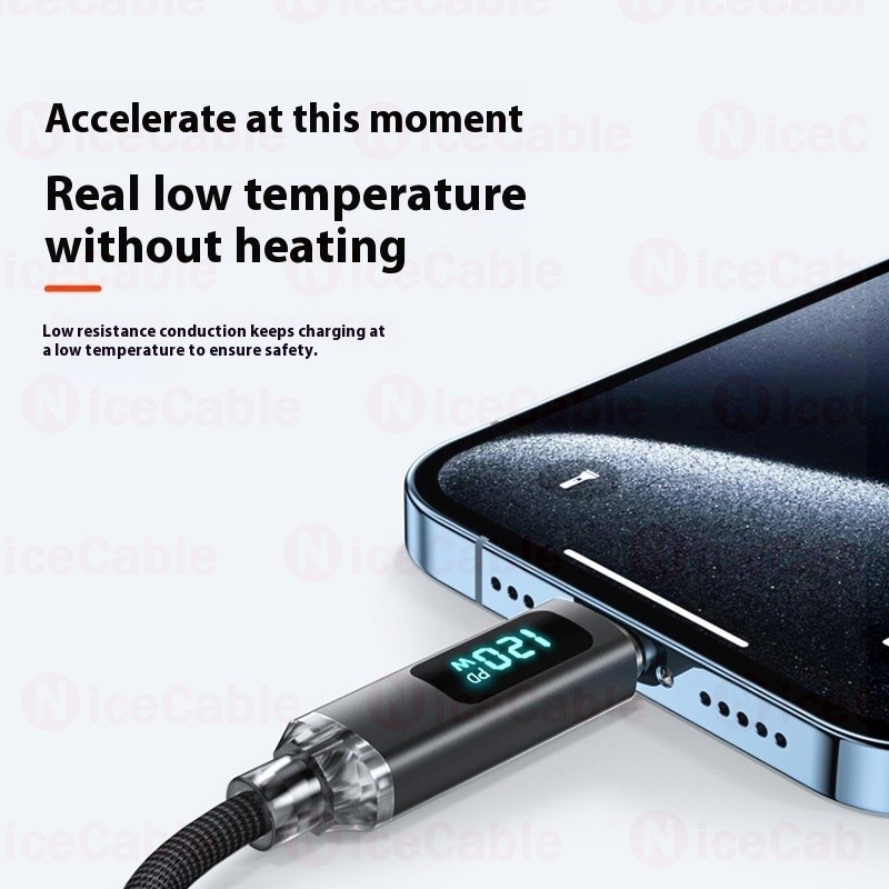 Cáp sạc siêu nhanh USB / Type C sang Type C có màn hình LED Cáp chống treo dệt Nylon Dây sạc điện thoại di động 120W cho Android