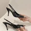 Mũi Nhọn Nữ Giày Cao Gót Đen Bằng Sáng Chế Da Ngón Chân Sandal Nữ Giày Đơn Stiletto Park Chae Giày Cao Gót Hoa Hồng Trẻ26040109
