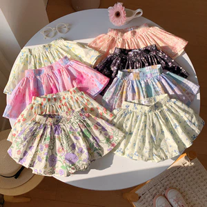 Bé Gái Retro Cotton Quần Short Xuân Hè Phong Cách Mới Váy Họa Tiết Hoa Phiên Bản Hàn Quốc Thời Trang Công Chúa Culottes 90-140 Kích Thước OD6W