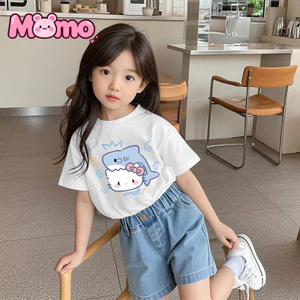 Áo trẻ em cổ tròn tay ngắn Hello Kitty Shark Crown in hình Hello Kitty dành cho bé trai và bé gái