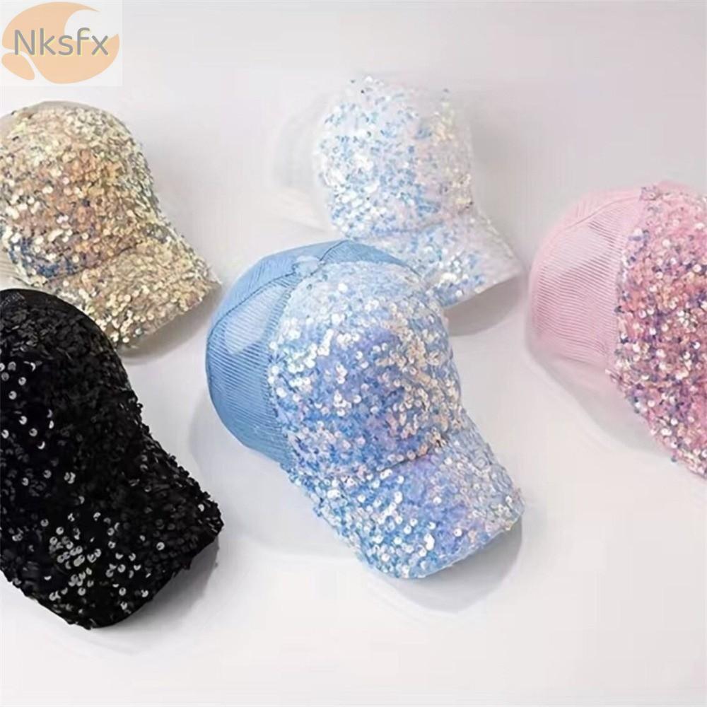 Mũ bóng chày kim sa lấp lánh NKSFX - Chống nắng & thoáng khí, phù hợp cho bé gái và người lớn mùa hè