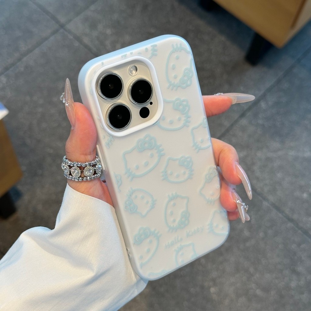 Ốp lưng Iphone Mèo Kitty đường sọc xanh bột cảm giác chống rơi cho iPhone 16  15 11 12 13 14 pro max 7 plus xr xs