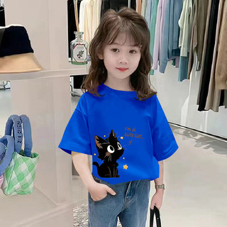 Áo thun đen cho bé gái in hình mèo mắt to, đơn giản và thời trang, thoáng khí và thân thiện với da, dễ phối đồ.