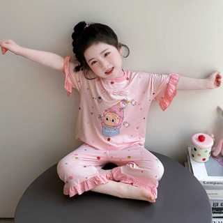 Bộ đồ ngủ cho bé gái – Cotton mềm mỏng, thoáng khí, Kitty dễ thương, áo ngắn + quần lửng bèo