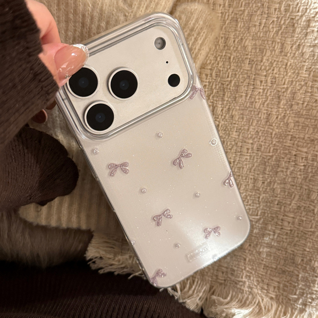 Ốp điện thoại buộc nơ màu xám cho IPhone 17 Pro Max 17 16 15 14 13 12 Vỏ bảo vệ chống sốc KNH8