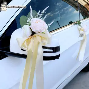 Cheenm Sáng Tạo Hoa Nhân Tạo Cưới Xe Trang Trí Hoa Tay Nắm Cửa Gương Chiếu Hậu Trang Trí Phụ Kiện Hôn Nhân Đạo Cụ Quà Tặng VN