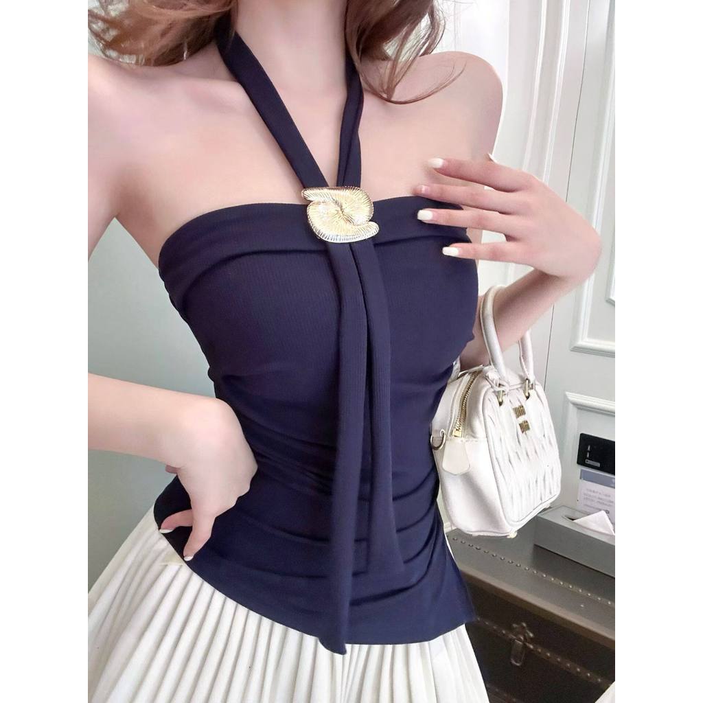 Pháp Gợi Cảm Dây Buộc Ren-Up Ống Top Áo Vest Nữ Một Vai Không Tay Camisole