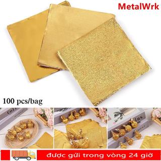 METALWRK 100 Chiếc Giấy Nhôm Kẹo DIY Nướng Tín Thực Phẩm Tiệc Cưới Tiếp Liệu Giấy Gói Mạ Vàng