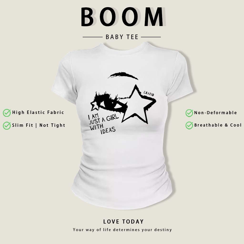 BOOM Áo Baby Tee Nữ Cotton Ôm Body-Áo Thun Ngắn Tay Y2K In Hình PhongCách Mùa Hè, Cổ Tròn Hàng Đầucách hàn quốc phongW23