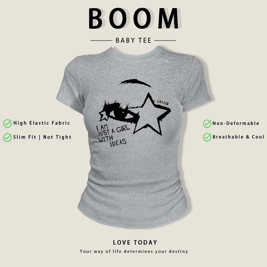 BOOM Áo Baby Tee Nữ Cotton Ôm Body-Áo Thun Ngắn Tay Y2K In Hình PhongCách Mùa Hè, Cổ Tròn Hàng Đầucách hàn quốc phongW23