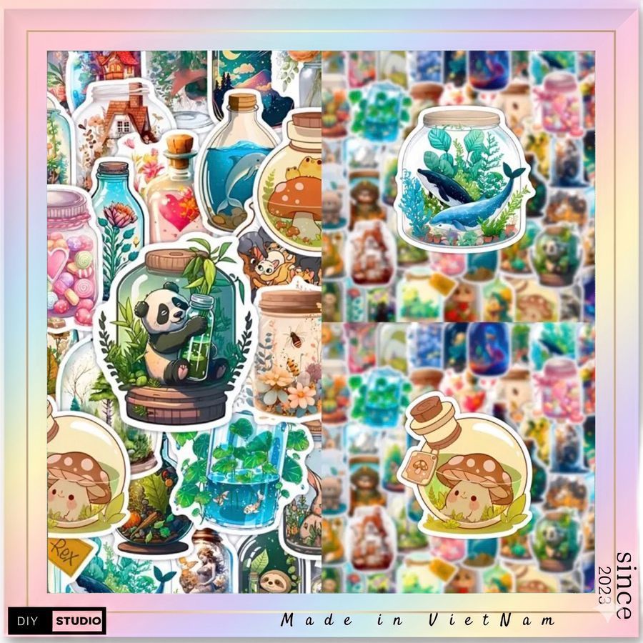 set 100 sticker những chiếc bình thuỷ tinh chứa đựng ước mơ