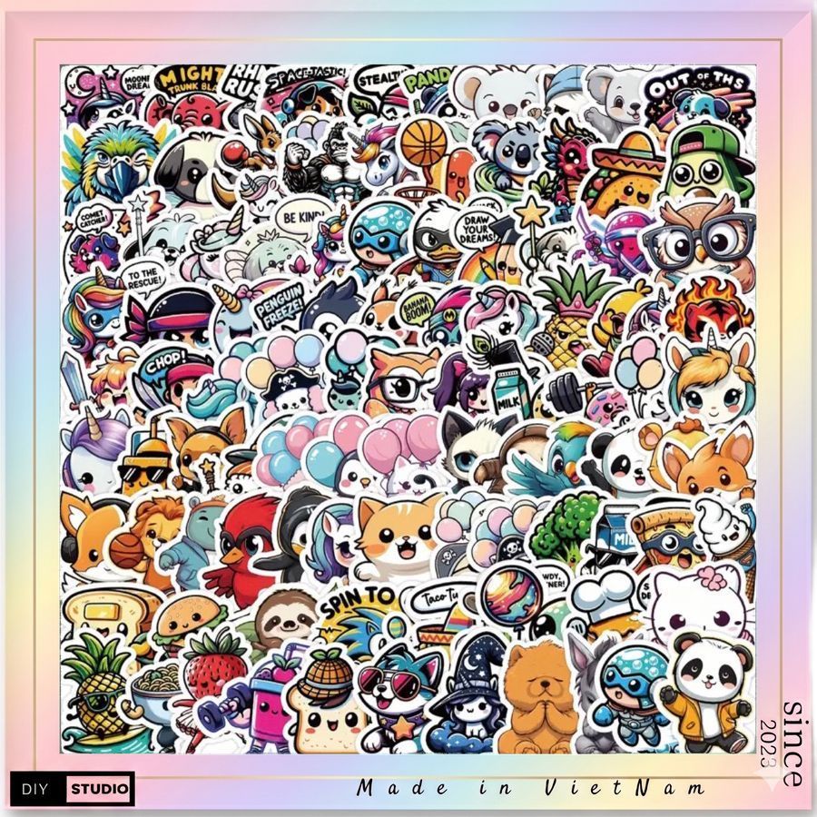 Set 100 Sticker Dán Hoạt Hình Dễ Thương