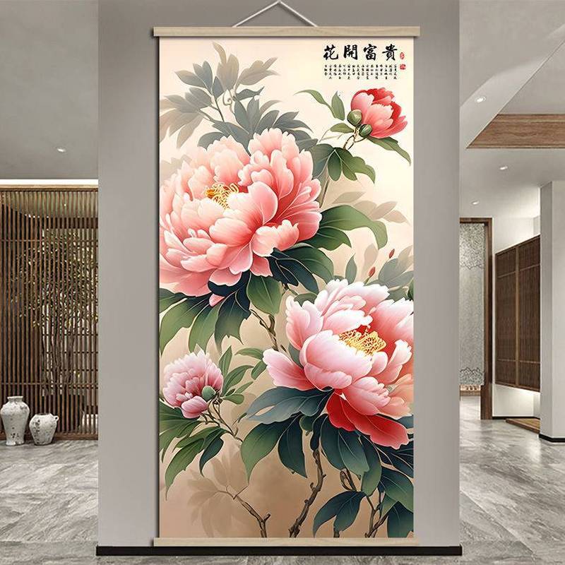 Hoa Mẫu Đơn Tranh Nở Sự Giàu Có Dọc Phong Cách Trung Quốc Tài Lộc Thu Hút Trang Trí Nhà Tranh Canvas