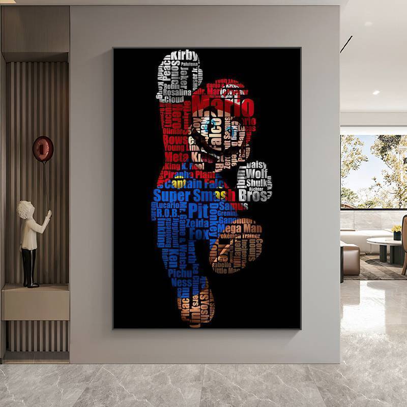 Tranh trang trí Mario, Phòng thể thao điện tử và Nghệ thuật treo tường phòng trẻ em, Phim hoạt hình Super Mario Nintendo Board Game Tranh vải