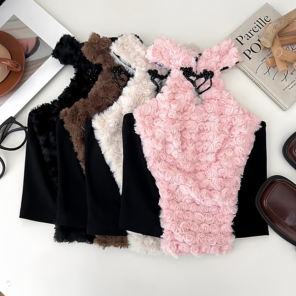 Áo Vest dây lông thú dành cho nữ có đệm ngực đáy nhiệt