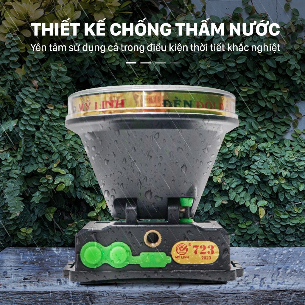 Đèn pin đội đầu siêu sáng 723 Mỹ Linh, đèn pin 2 chế độ sáng, xoay 180 độ, dùng pin lithium 2400mAh