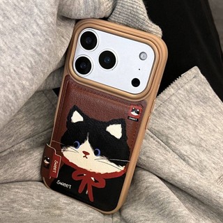 Ốp điện thoại hình gấu mèo con bằng da dễ thương Thích hợp cho iPhone17 Pro Max 16 15 14 13 Pro Max Bảo vệ Camera chống sốc Vỏ mềm chống rơi