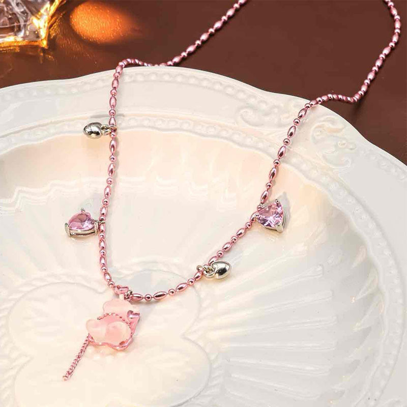Vòng cổ hình trái tim màu hồng hình gấu thời trang dễ thương
