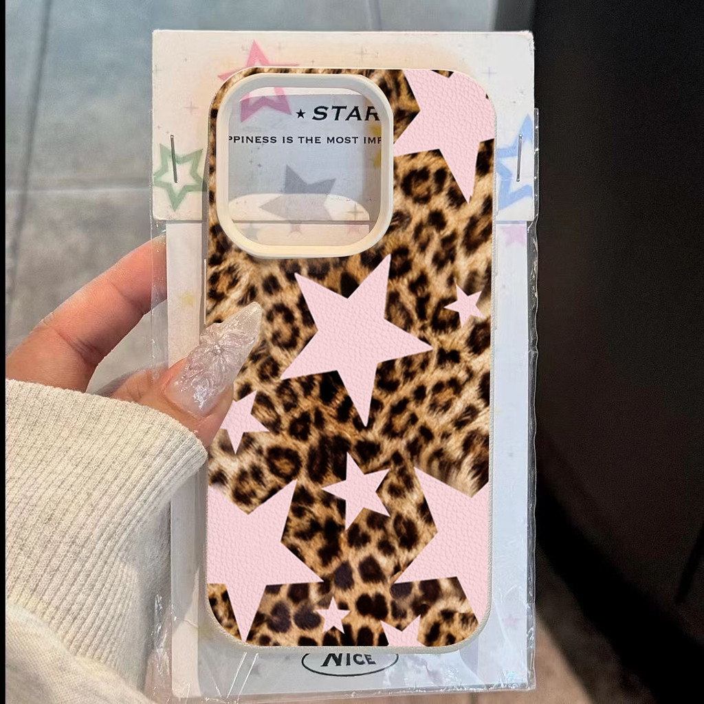 Ốp Lưng Tương Thích Cho iPhone 16 15 14 17 13 12 11 Pro Max 16e Cho iPhone XS Max X XR 8 7 Plus SE2020 2022 Da Báo In Hình Ngôi Sao Lichee Họa Tiết Silicon Chống Sốc