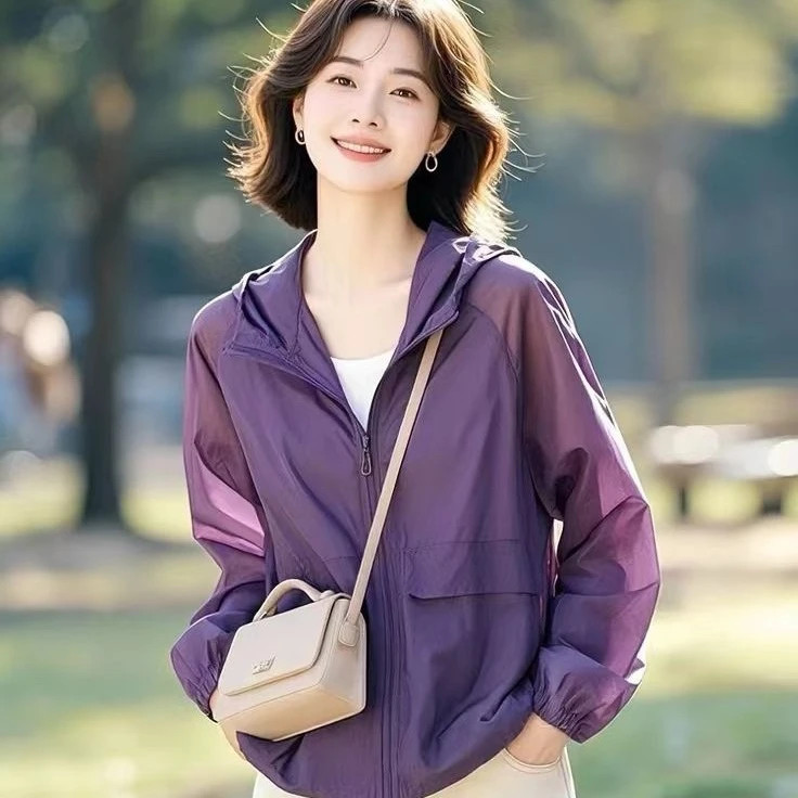 Áo chống nắng Niche Style Style Style Phong cách giản dị Màu tím nhạt