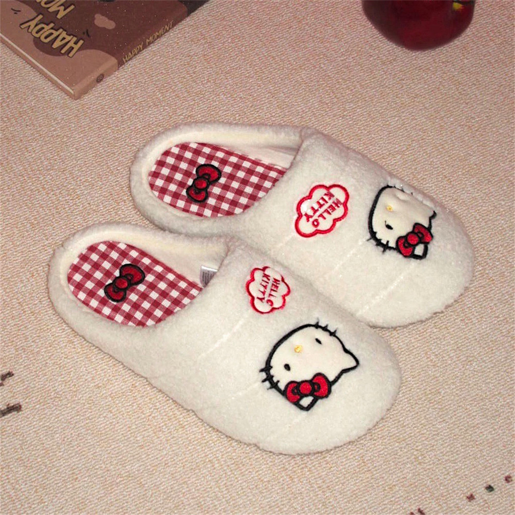 XIXITIAO Dép Cotton Kẻ Sọc Mèo Con Mùa Đông Thoải Mái Nhà Nữ Giữ Ấm