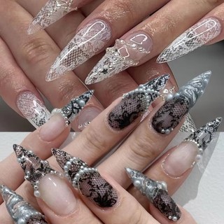 DWELLCO Đề Can Trang Trí Móng Tay Họa Tiết Sọc Ren, Da Báo Đen Trắng, Hiệu Ứng Kim Sa Lấp Lánh