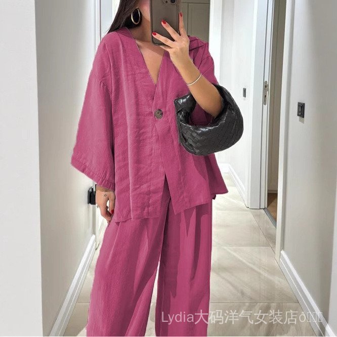 Áo cổ chữ V dáng rộng và quần ống rộng - Thời trang nữ cao cấp, kích thước lớn