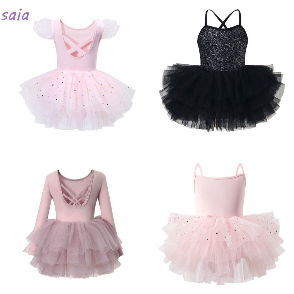 SAIA Girl Ballet TuTu Đầm, Tay Dài Dây Đeo Chéo Trẻ Em Váy Ba Lê, Đầm Hoàng Tử Lông Tơ Sequin Chuyên Nghiệp Đầm Ballerina Cổ Tích Tập Gymnastic