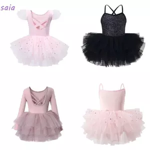 SAIA Girl Ballet TuTu Đầm, Tay Dài Dây Đeo Chéo Trẻ Em Váy Ba Lê, Đầm Hoàng Tử Lông Tơ Sequin Chuyên Nghiệp Đầm Ballerina Cổ Tích Tập Gymnastic