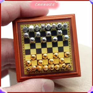CANAMEK 1 Bộ 1: 12 Nhà Búp Bê Hợp Kim Thu Nhỏ Bộ Cờ Vua Quốc Tế Bảng Cổ Vũ Bộ Bàn Cờ Người Lính Cảnh Mô Hình Trang Trí Nhà Đồ Chơi Trẻ Em CSF