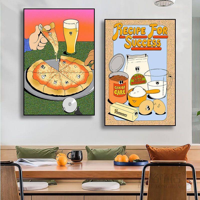 Hoạt Hình Pizza Chiên Gà Hamburger Vải Treo Tường Nghệ Thuật Cho Nhà Hàng Thức Ăn Nhanh Cửa Hàng Trang Trí Phòng Ăn Không Có Khung