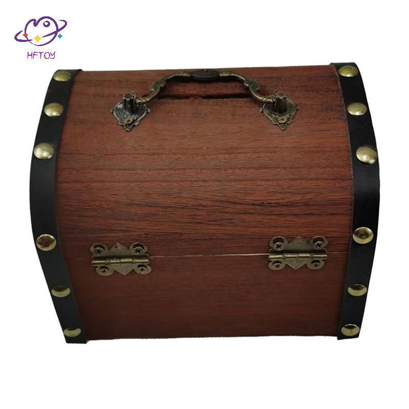 HFTOY 1 Bộ Hộp Bảo Quản Kho Báu Vintage Kho Báu Bằng Gỗ Có Lo Heo Đất Tổ Chức Hộp Tiết Kiệm Để Trang Trí Nhà Cửa ~