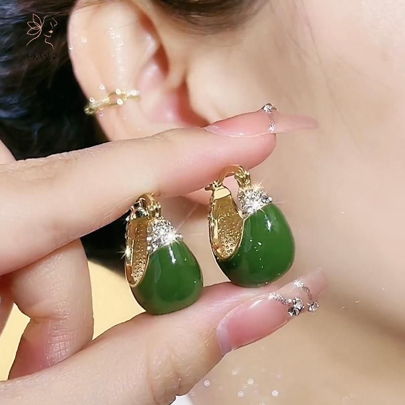 Bông tai zircon xanh nhỏ giọt, cá tính theo xu hướng Hàn Quốc, phù hợp dự tiệc và thời trang hàng ngày