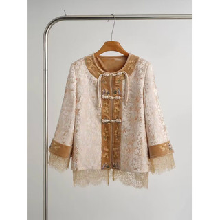 Bộ váy hai mảnh kiểu Trung Hoa cao cấp: áo khoác ren thêu jacquard dày dặn và chân váy ngắn cho Nữ